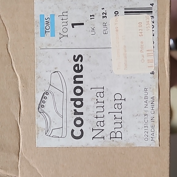 Toms Boys size 1 Burlap shoes, tan - Picture 7 of 7